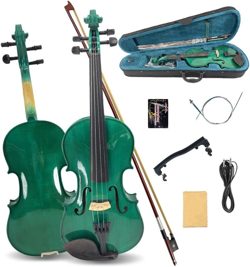 ModouString Electric Violin 4/4 full Size 4 string Acoustic Violin Spruce Maple Ebony Wood with Case, Bow Handmade for Beginners, Students, Professionals (Green) - Image 1